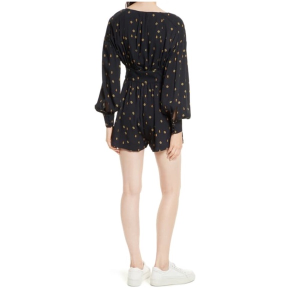 FREE PEOPLE Love Grows Romper Print Long Sleeve Leggy Short, Black Combo, XS - Picture 9 of 10